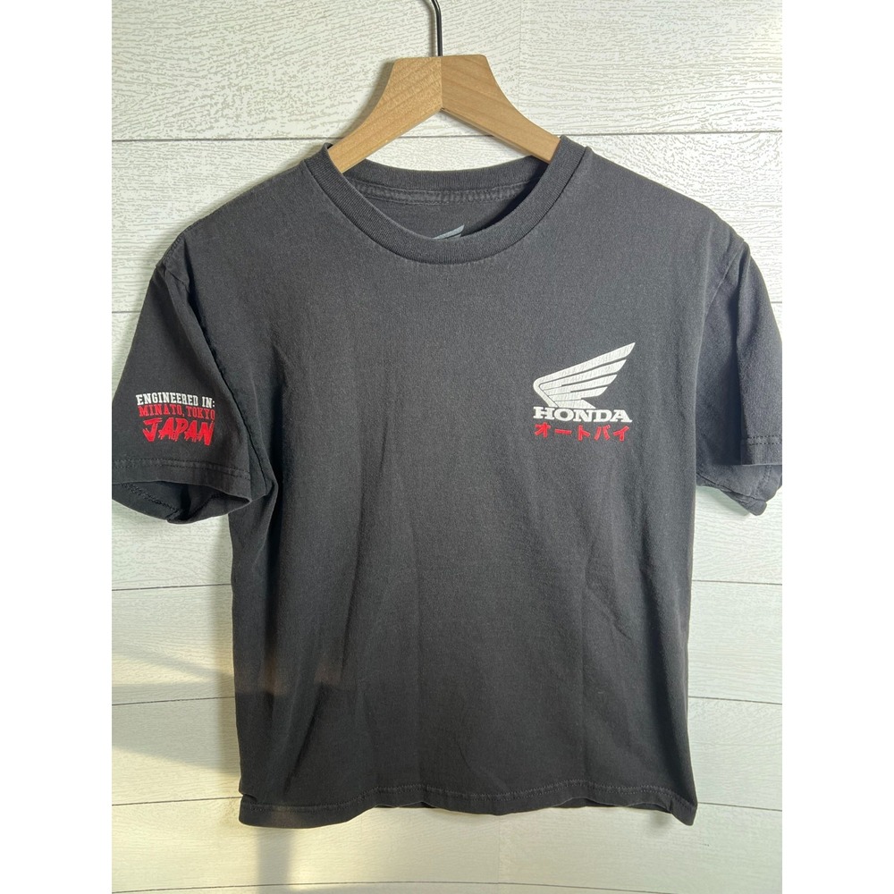 Honda Motorcycle Shirt Mens Medium M Black Japanese Kanji Wing Logo Racing Tee